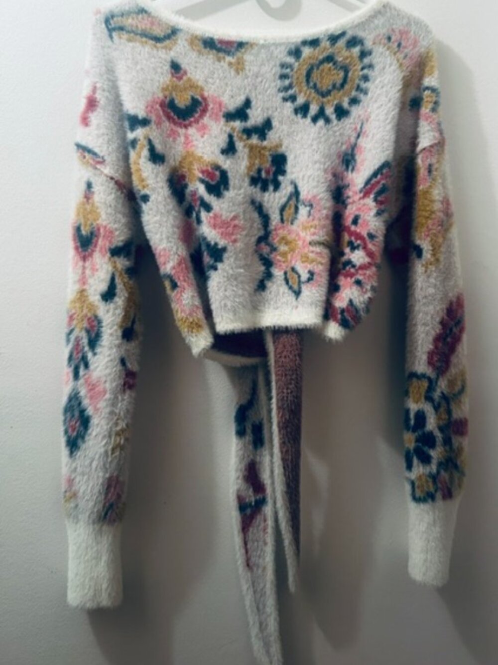 Daily Practice by Anthropologie Super Soft Ivory Multi Floral Open Tie Back Top